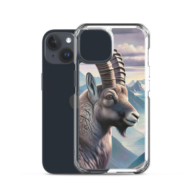 Digitales Steinbock-Porträt vor Alpenkulisse - iPhone Schutzhülle (durchsichtig) berge xxx yyy zzz