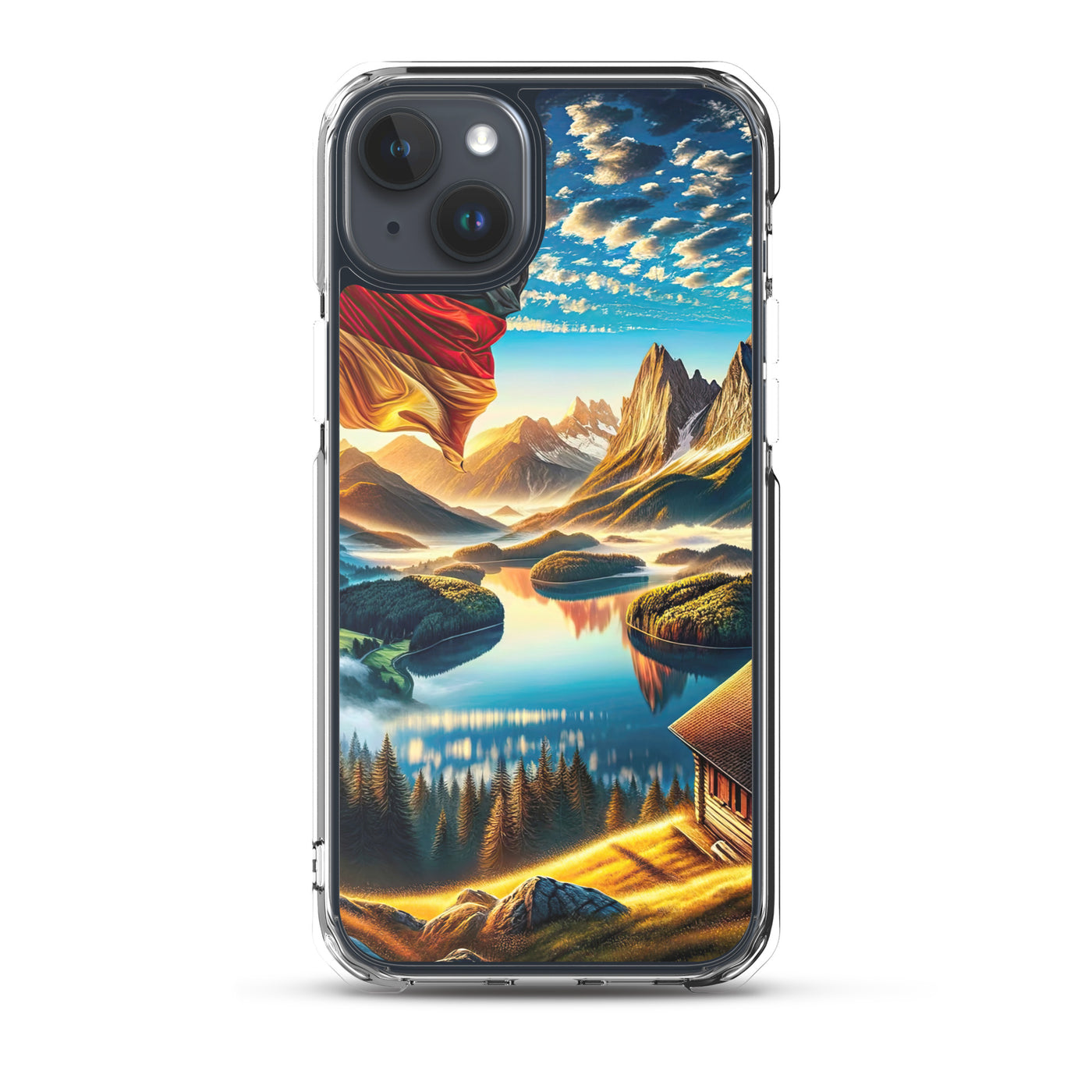 Alpen Gebirge im Morgenlicht: Kunstwerk mit Deutsche Flagge - iPhone Schutzhülle (durchsichtig) berge xxx yyy zzz iPhone 15 Plus