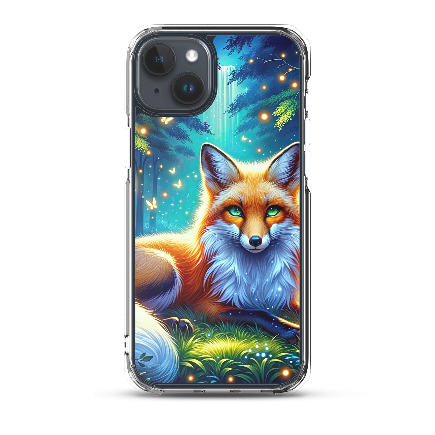 Funkelnder Nachtfuchs auf Waldlichtung mit Feuerwerk - iPhone Schutzhülle (durchsichtig) camping xxx yyy zzz iPhone 15 Plus