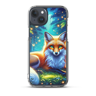 Funkelnder Nachtfuchs auf Waldlichtung mit Feuerwerk - iPhone Schutzhülle (durchsichtig) camping xxx yyy zzz iPhone 15 Plus