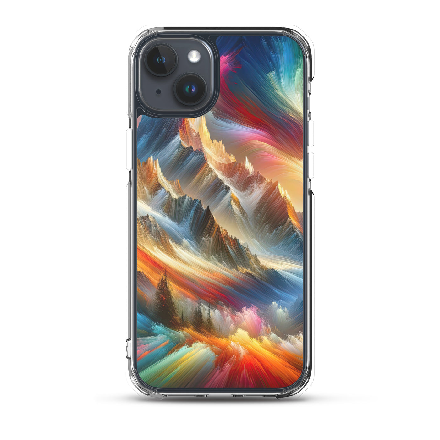 Lebendige abstrakte Alpendarstellung in populärem Kunststil - iPhone Schutzhülle (durchsichtig) berge xxx yyy zzz iPhone 15 Plus