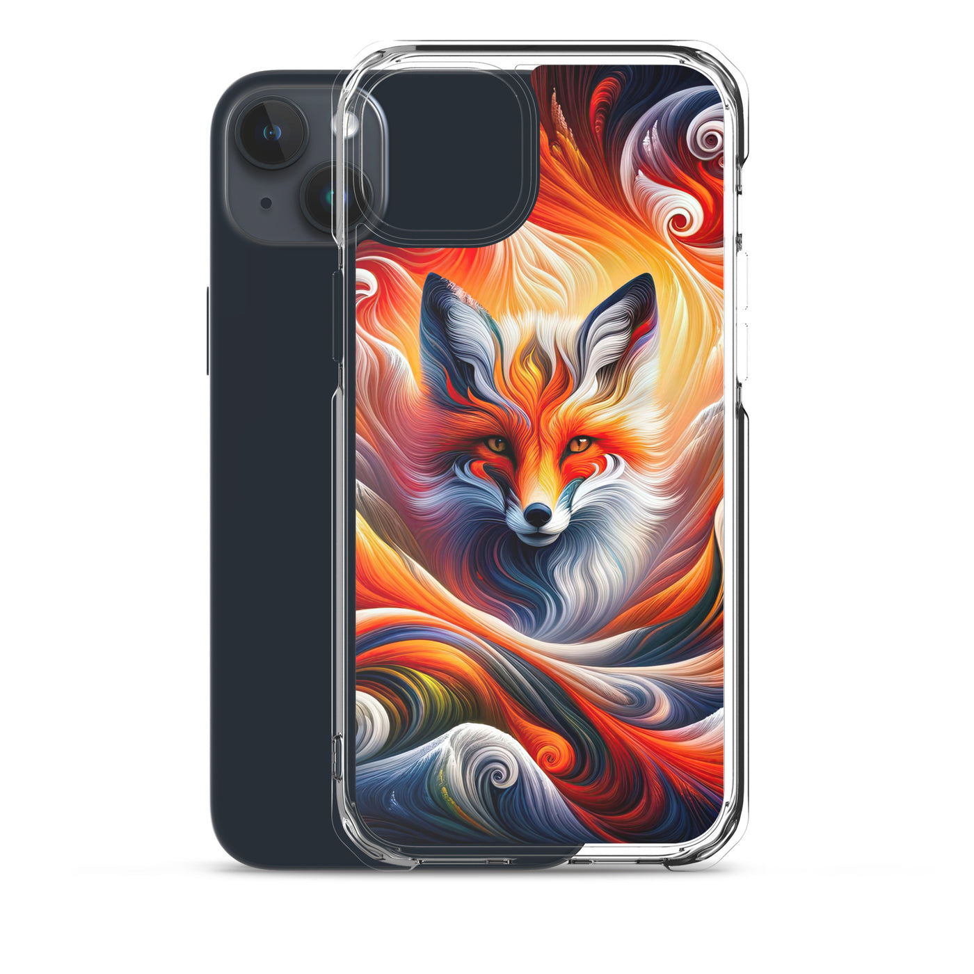 Abstraktes Kunstwerk, das den Geist der Alpen verkörpert. Leuchtender Fuchs in den Farben Orange, Rot, Weiß - iPhone Schutzhülle (durchsichtig) camping xxx yyy zzz