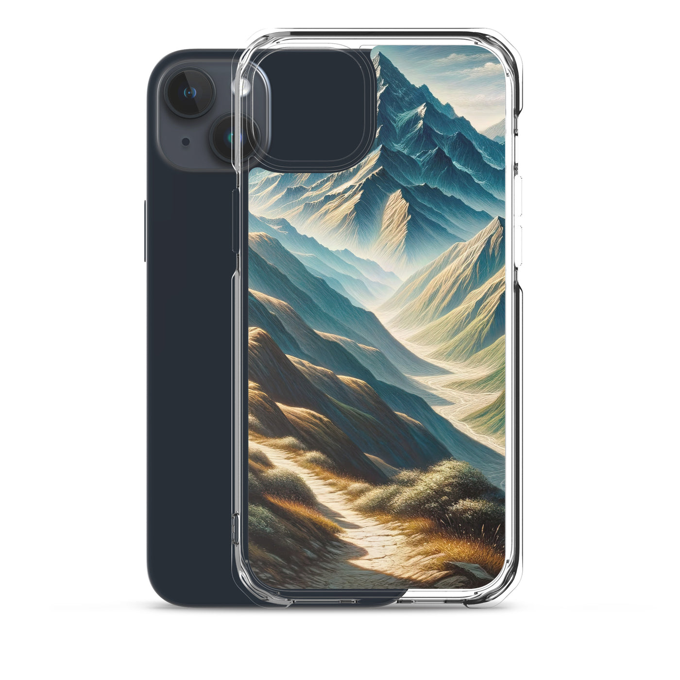 Berglandschaft: Acrylgemälde mit hervorgehobenem Pfad - iPhone Schutzhülle (durchsichtig) berge xxx yyy zzz