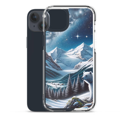 Sternennacht und Eisbär: Acrylgemälde mit Milchstraße, Alpen und schneebedeckte Gipfel - iPhone Schutzhülle (durchsichtig) camping xxx yyy zzz