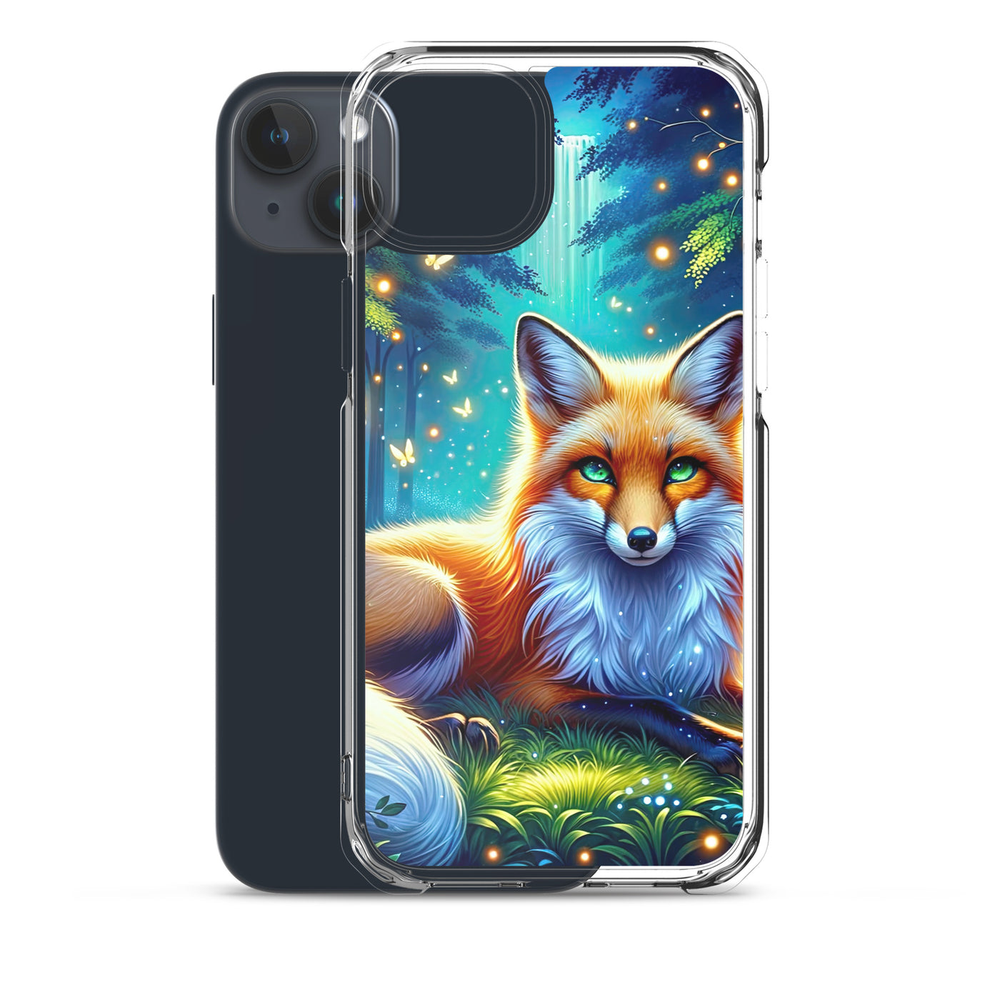 Funkelnder Nachtfuchs auf Waldlichtung mit Feuerwerk - iPhone Schutzhülle (durchsichtig) camping xxx yyy zzz