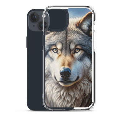 Porträt-Ölgemälde eines prächtigen Wolfes mit faszinierenden Augen (AN) - iPhone Schutzhülle (durchsichtig) xxx yyy zzz