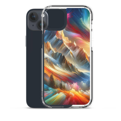 Lebendige abstrakte Alpendarstellung in populärem Kunststil - iPhone Schutzhülle (durchsichtig) berge xxx yyy zzz