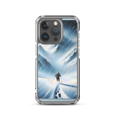 Wanderer und Bergsteiger im Schneesturm: Acrylgemälde der Alpen - iPhone Schutzhülle (durchsichtig) wandern xxx yyy zzz iPhone 15 Pro