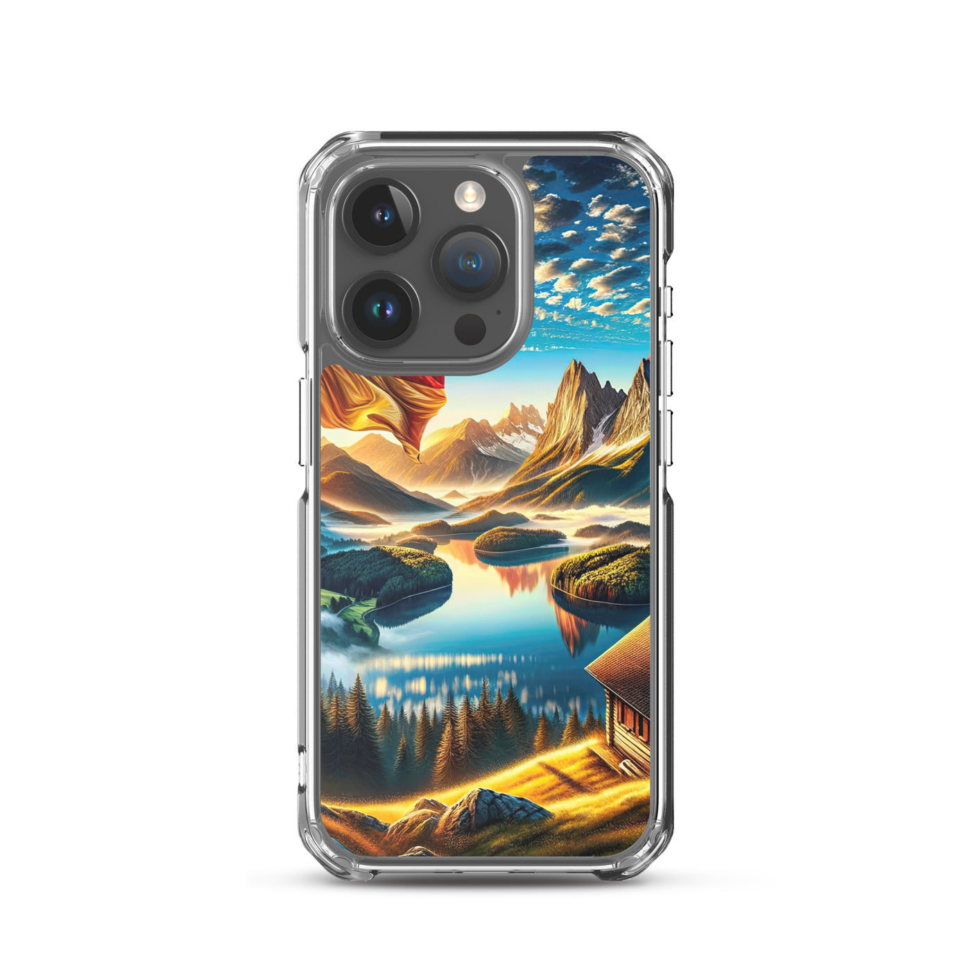 Alpen Gebirge im Morgenlicht: Kunstwerk mit Deutsche Flagge - iPhone Schutzhülle (durchsichtig) berge xxx yyy zzz iPhone 15 Pro