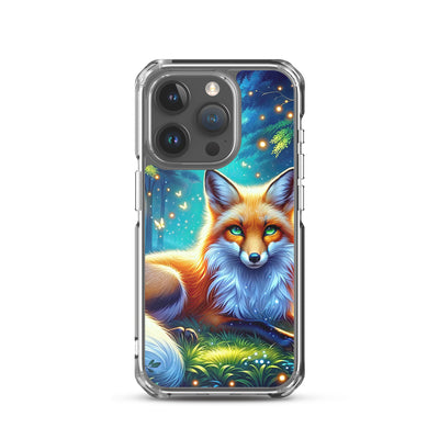 Funkelnder Nachtfuchs auf Waldlichtung mit Feuerwerk - iPhone Schutzhülle (durchsichtig) camping xxx yyy zzz iPhone 15 Pro