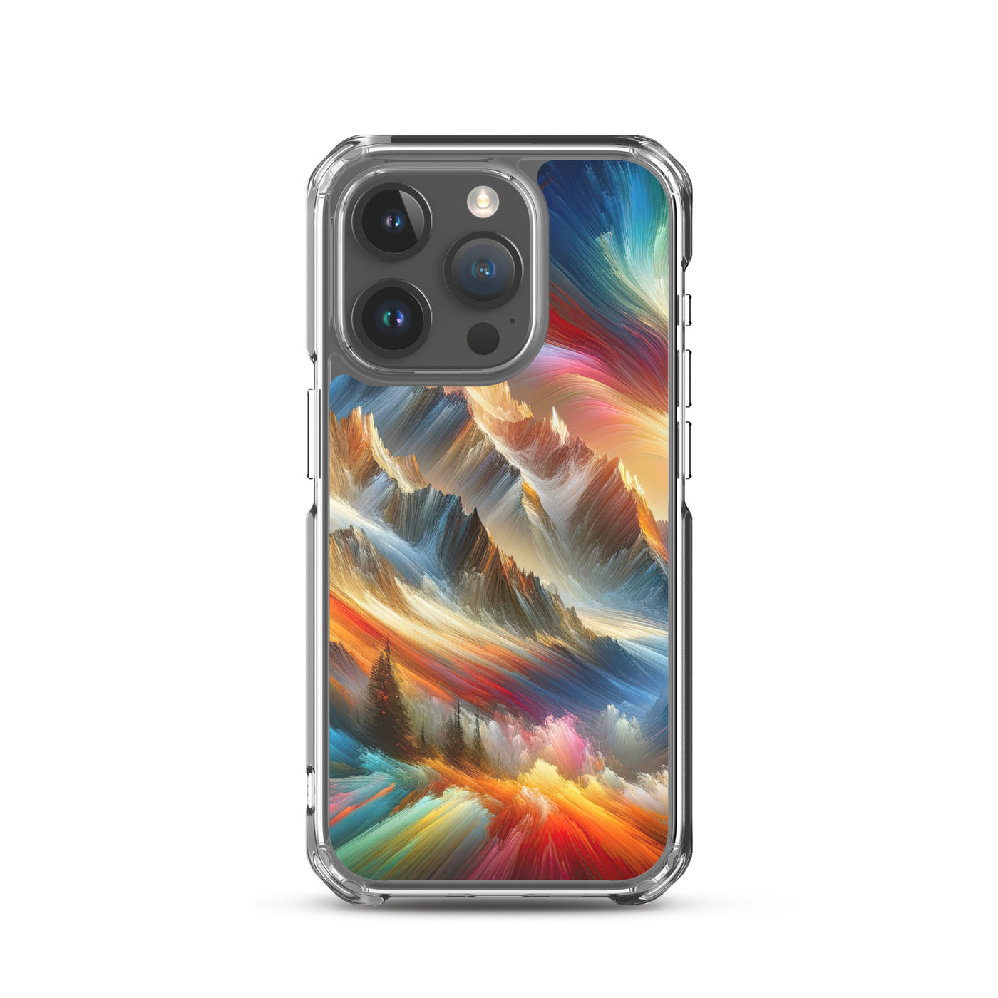 Lebendige abstrakte Alpendarstellung in populärem Kunststil - iPhone Schutzhülle (durchsichtig) berge xxx yyy zzz iPhone 15 Pro