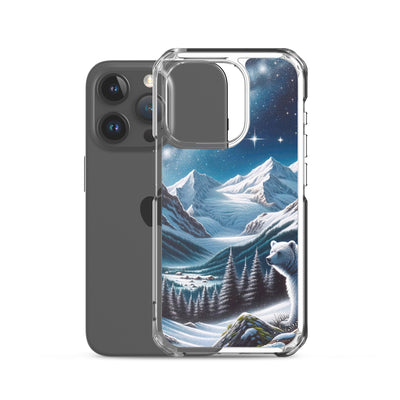 Sternennacht und Eisbär: Acrylgemälde mit Milchstraße, Alpen und schneebedeckte Gipfel - iPhone Schutzhülle (durchsichtig) camping xxx yyy zzz