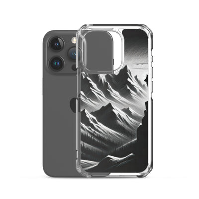 Kohlezeichnung, die die stille Stille der Alpen in der Winterdämmerung verkörpert. Wolf auf einem Berghügel (AN) - iPhone Schutzhülle (durchsichtig) xxx yyy zzz