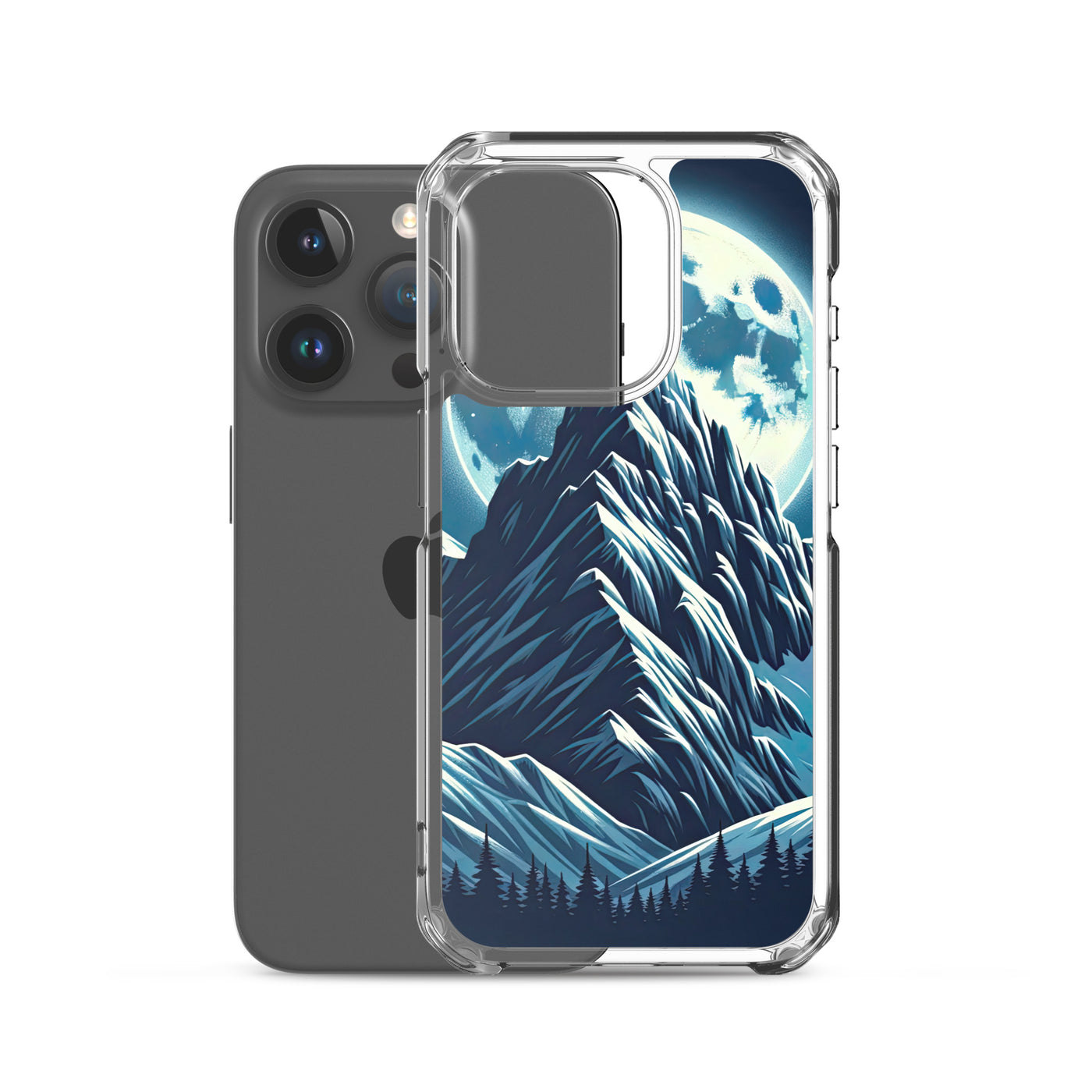 Mondnacht und Gipfelkreuz in den Alpen, glitzernde Schneegipfel - iPhone Schutzhülle (durchsichtig) berge xxx yyy zzz