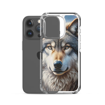 Porträt-Ölgemälde eines prächtigen Wolfes mit faszinierenden Augen (AN) - iPhone Schutzhülle (durchsichtig) xxx yyy zzz