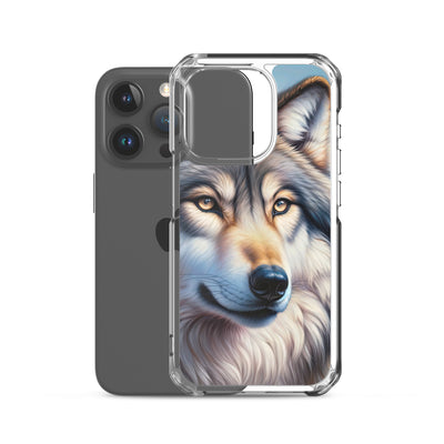 Ölgemäldeporträt eines majestätischen Wolfes mit intensiven Augen in der Berglandschaft (AN) - iPhone Schutzhülle (durchsichtig) xxx yyy zzz