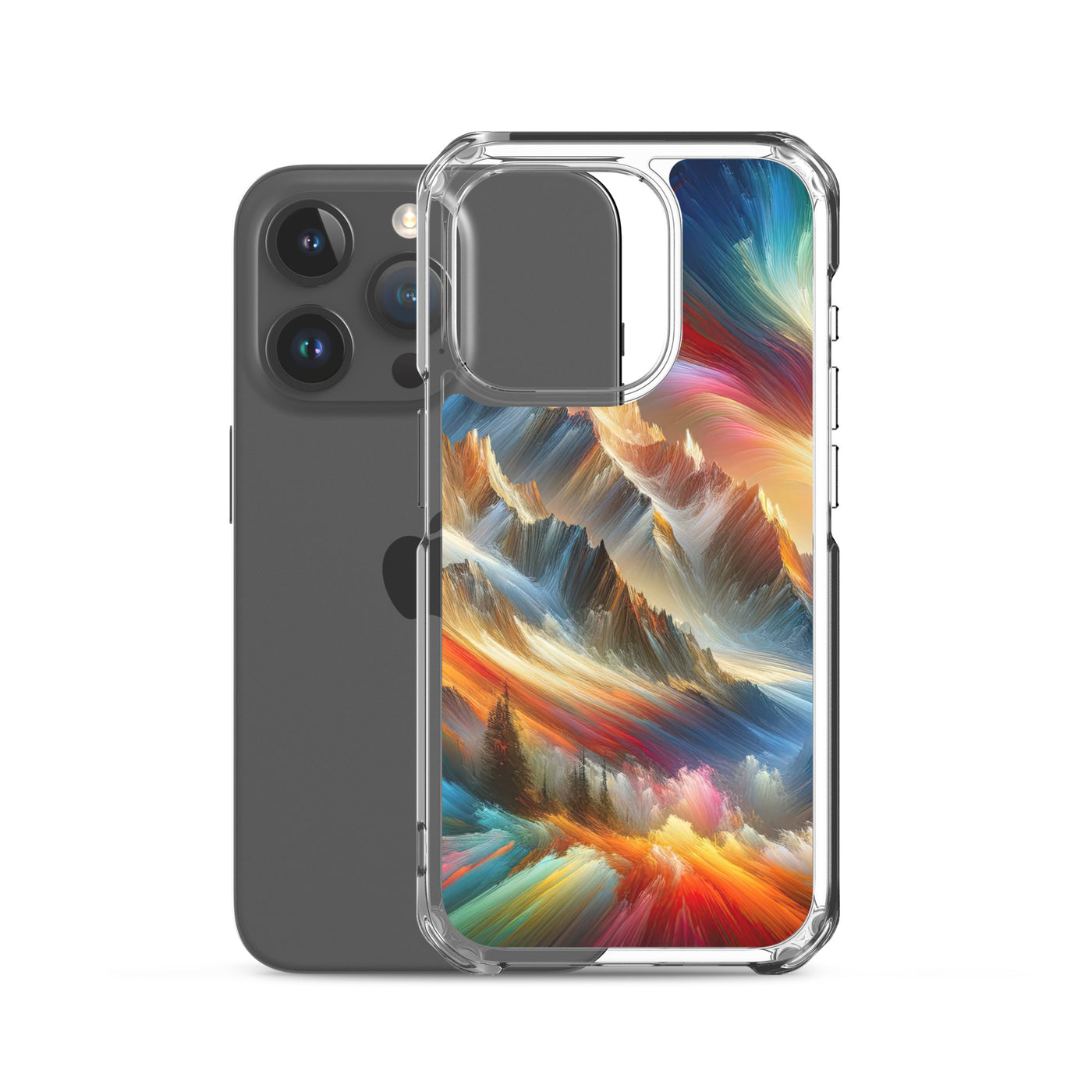 Lebendige abstrakte Alpendarstellung in populärem Kunststil - iPhone Schutzhülle (durchsichtig) berge xxx yyy zzz