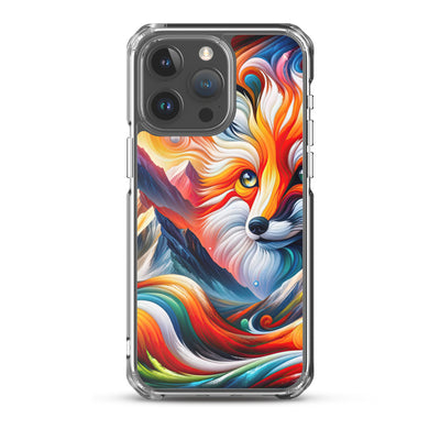 Abstrakte Kunst der Alpen voller lebendiger Farben und dynamischer Bewegung. Es dominiert ein farbiger Fuchs - iPhone Schutzhülle (durchsichtig) camping xxx yyy zzz iPhone 15 Pro Max