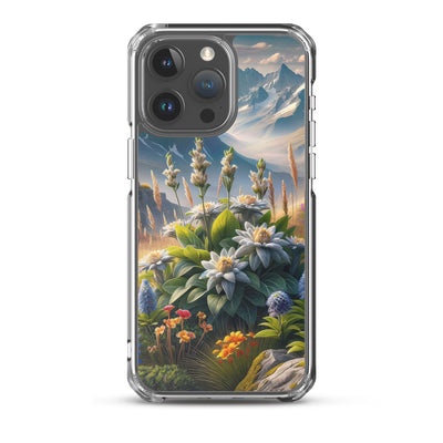 Alpine Flora: Digitales Kunstwerk mit lebendigen Blumen - iPhone Schutzhülle (durchsichtig) berge xxx yyy zzz iPhone 15 Pro Max