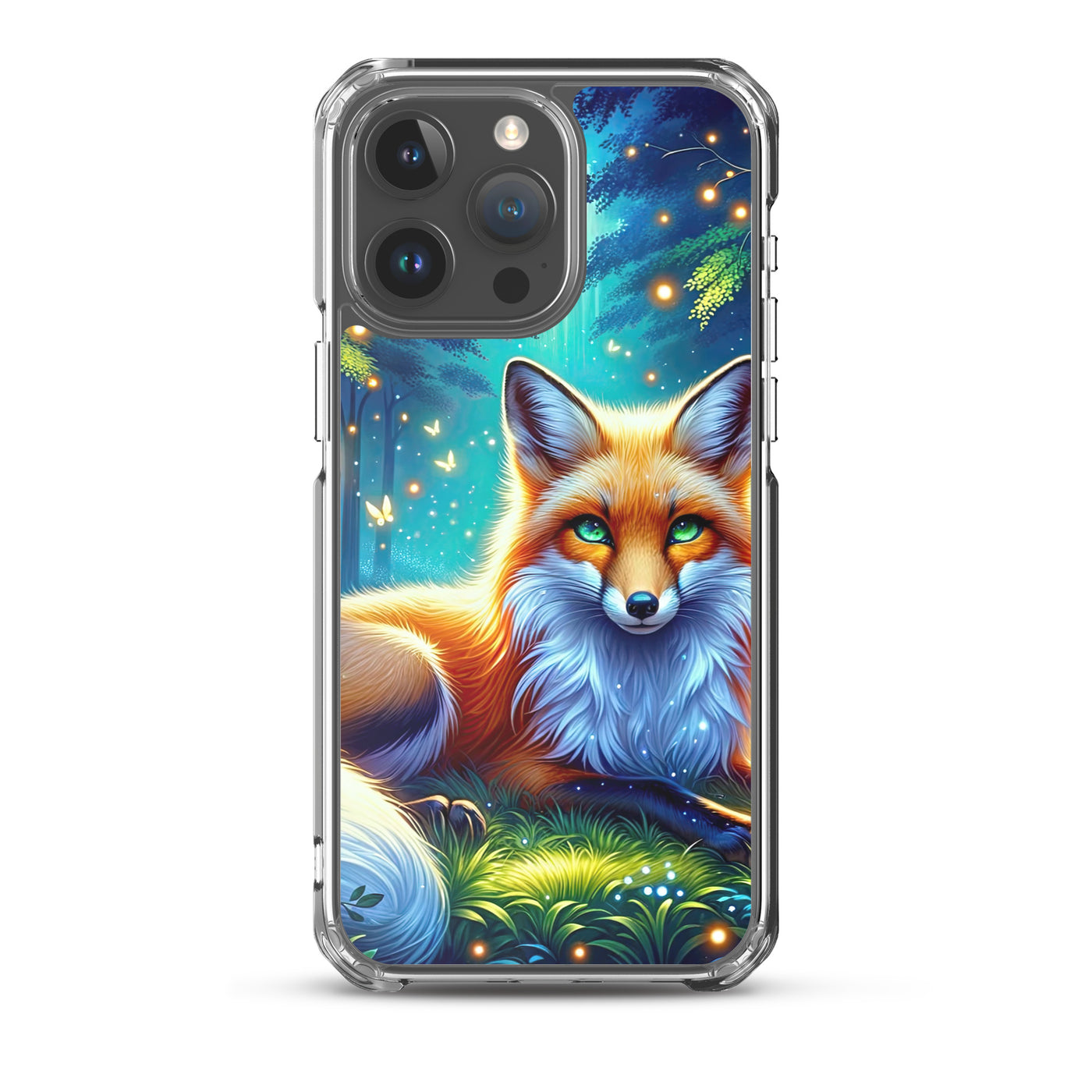 Funkelnder Nachtfuchs auf Waldlichtung mit Feuerwerk - iPhone Schutzhülle (durchsichtig) camping xxx yyy zzz iPhone 15 Pro Max