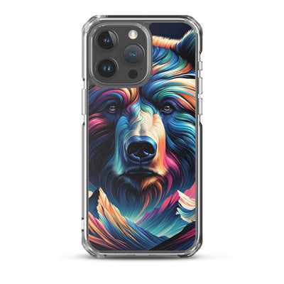 Majestätischer Bär vor Schweizer Alpen in abstrakter Kunst - iPhone Schutzhülle (durchsichtig) camping xxx yyy zzz iPhone 15 Pro Max