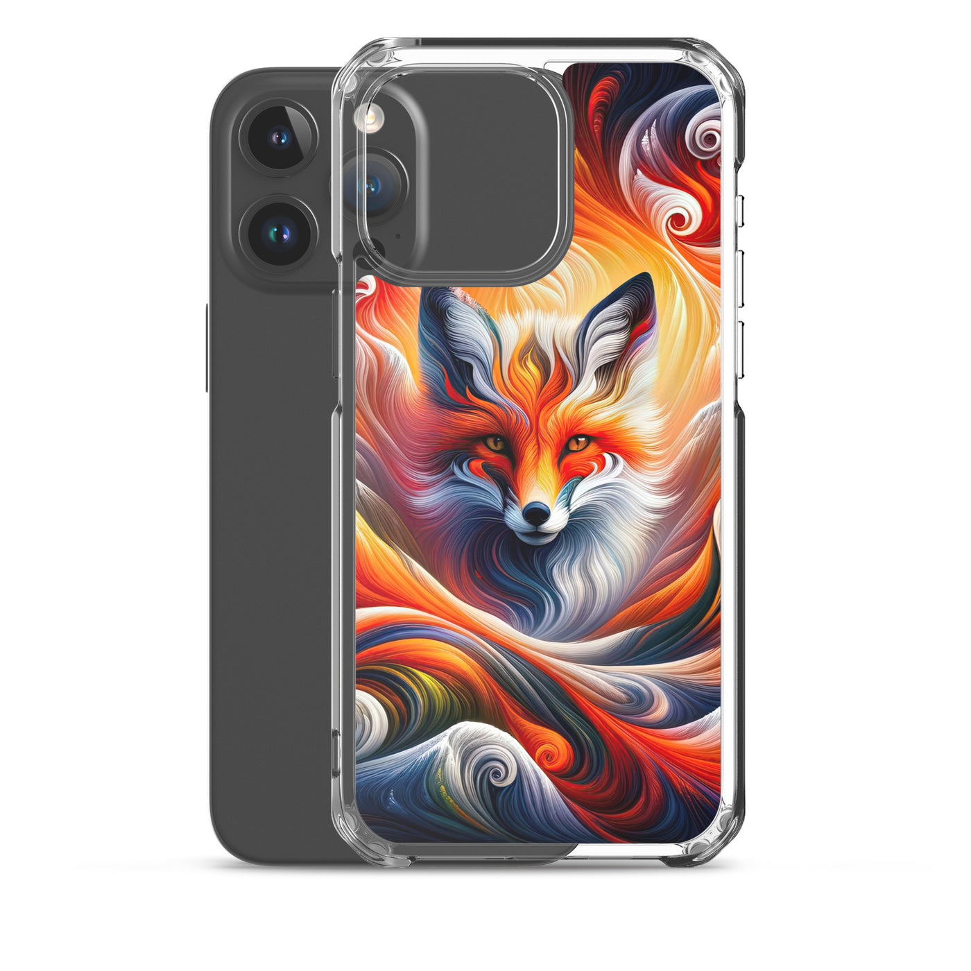 Abstraktes Kunstwerk, das den Geist der Alpen verkörpert. Leuchtender Fuchs in den Farben Orange, Rot, Weiß - iPhone Schutzhülle (durchsichtig) camping xxx yyy zzz