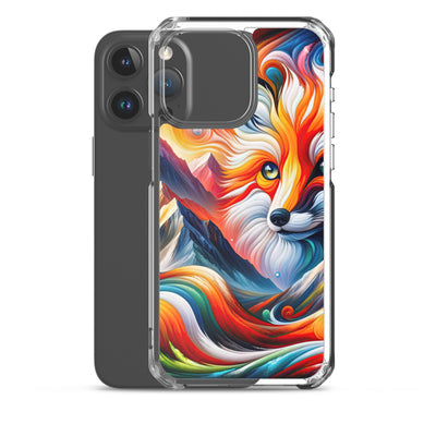 Abstrakte Kunst der Alpen voller lebendiger Farben und dynamischer Bewegung. Es dominiert ein farbiger Fuchs - iPhone Schutzhülle (durchsichtig) camping xxx yyy zzz