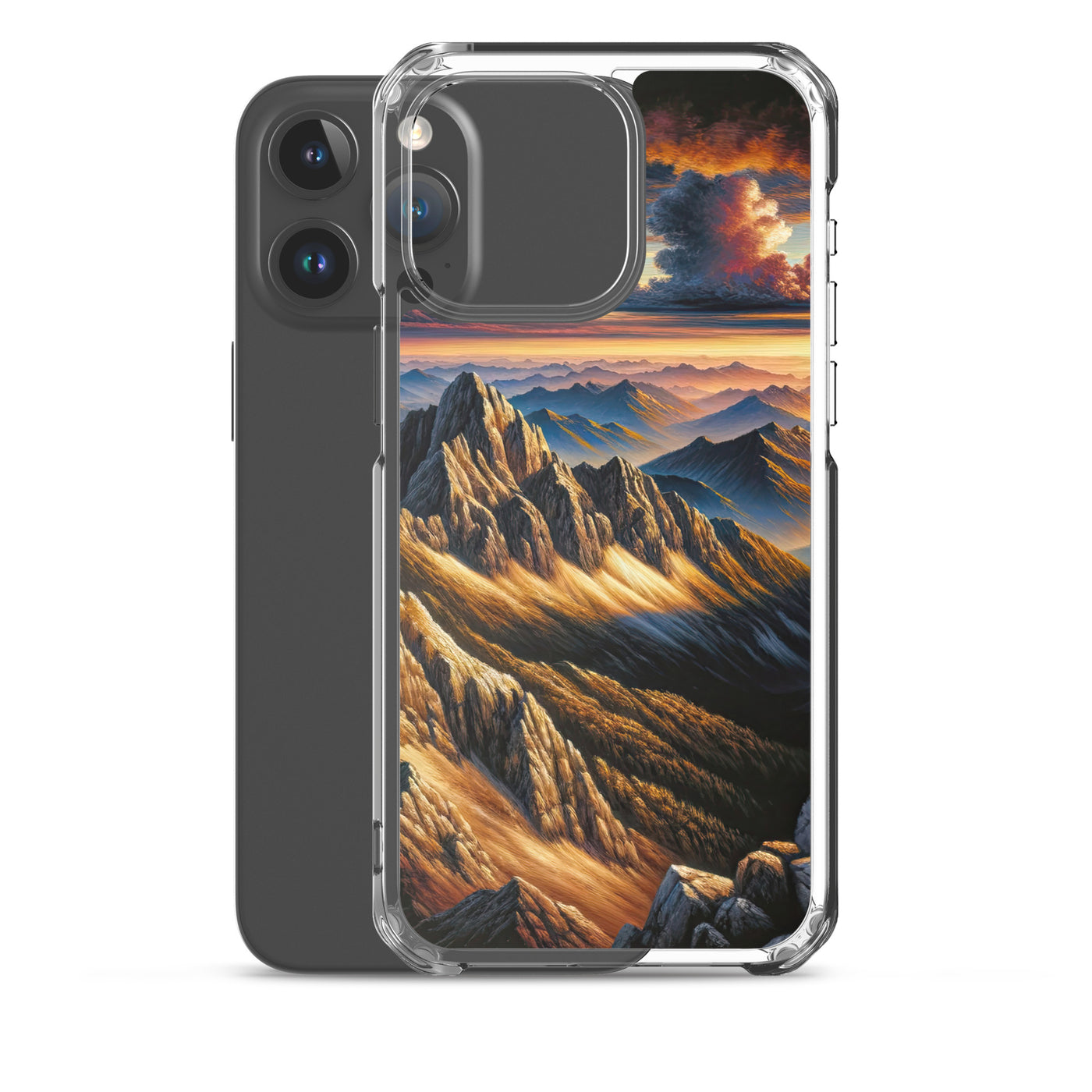 Alpen in Abenddämmerung: Acrylgemälde mit beleuchteten Berggipfeln - iPhone Schutzhülle (durchsichtig) berge xxx yyy zzz