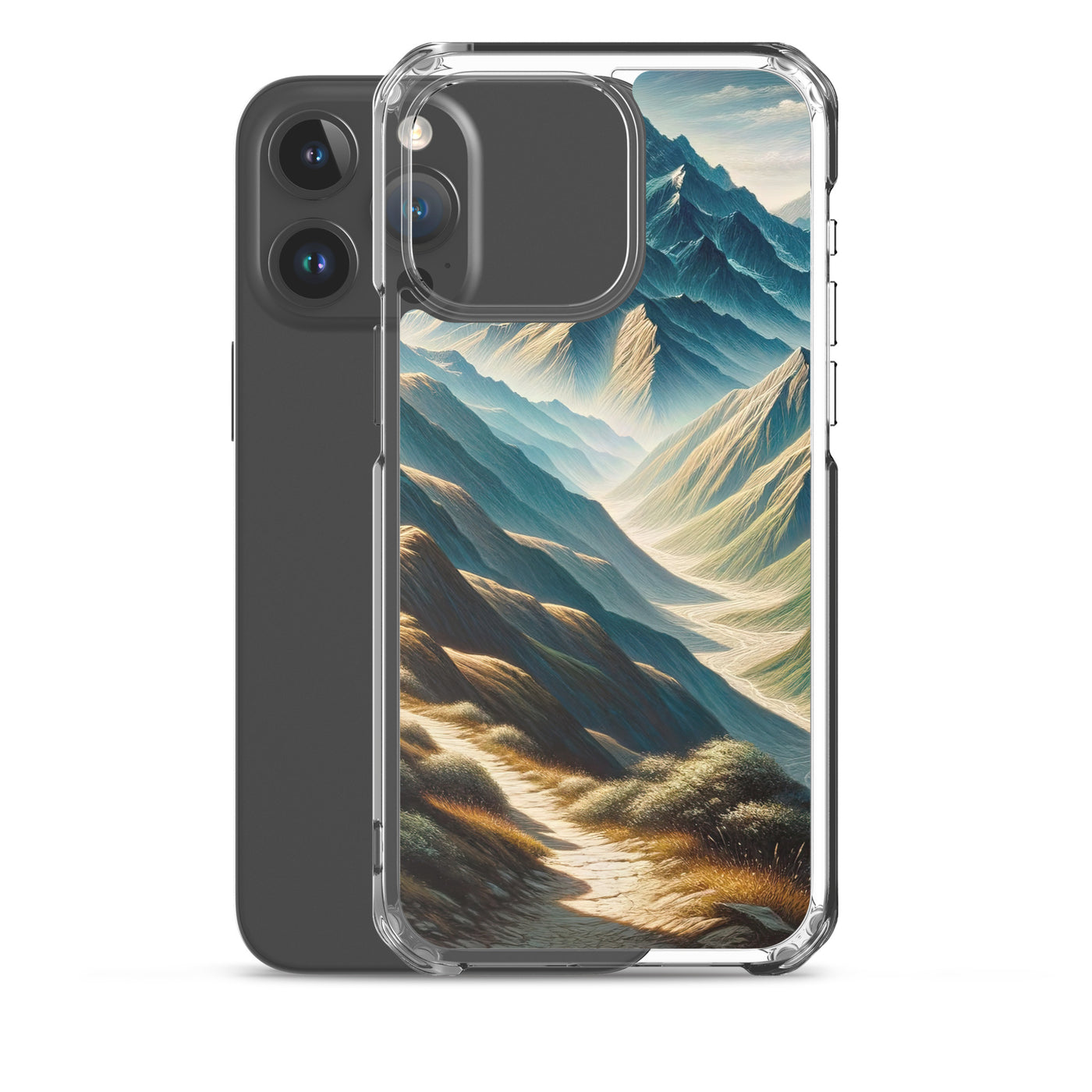 Berglandschaft: Acrylgemälde mit hervorgehobenem Pfad - iPhone Schutzhülle (durchsichtig) berge xxx yyy zzz