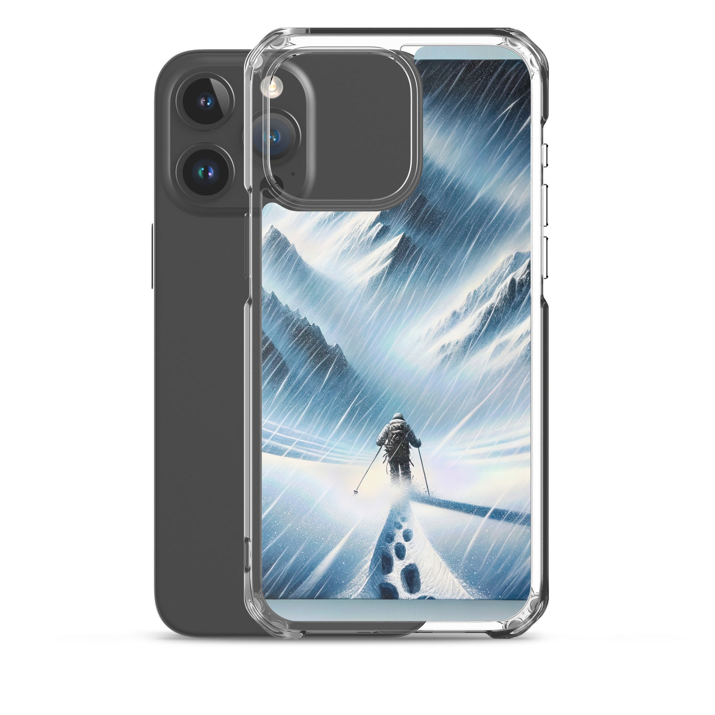 Wanderer und Bergsteiger im Schneesturm: Acrylgemälde der Alpen - iPhone Schutzhülle (durchsichtig) wandern xxx yyy zzz