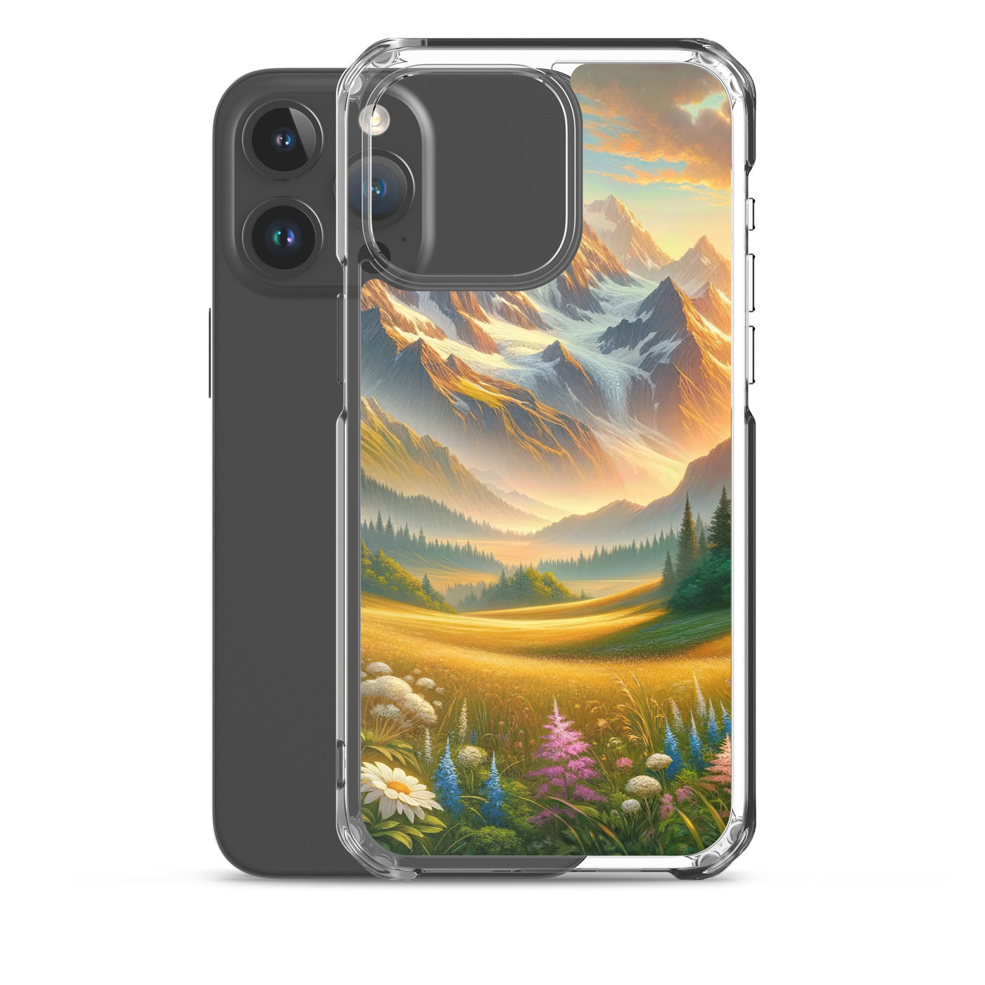 Heitere Alpenschönheit: Schneeberge und Wildblumenwiesen - iPhone Schutzhülle (durchsichtig) berge xxx yyy zzz