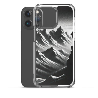 Kohlezeichnung, die die stille Stille der Alpen in der Winterdämmerung verkörpert. Wolf auf einem Berghügel (AN) - iPhone Schutzhülle (durchsichtig) xxx yyy zzz