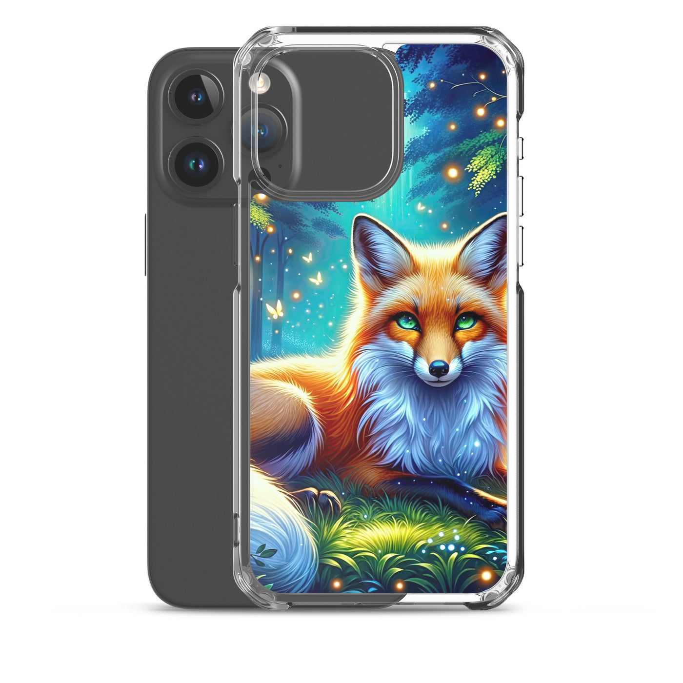 Funkelnder Nachtfuchs auf Waldlichtung mit Feuerwerk - iPhone Schutzhülle (durchsichtig) camping xxx yyy zzz