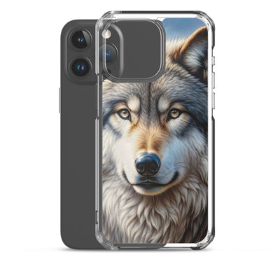 Porträt-Ölgemälde eines prächtigen Wolfes mit faszinierenden Augen (AN) - iPhone Schutzhülle (durchsichtig) xxx yyy zzz