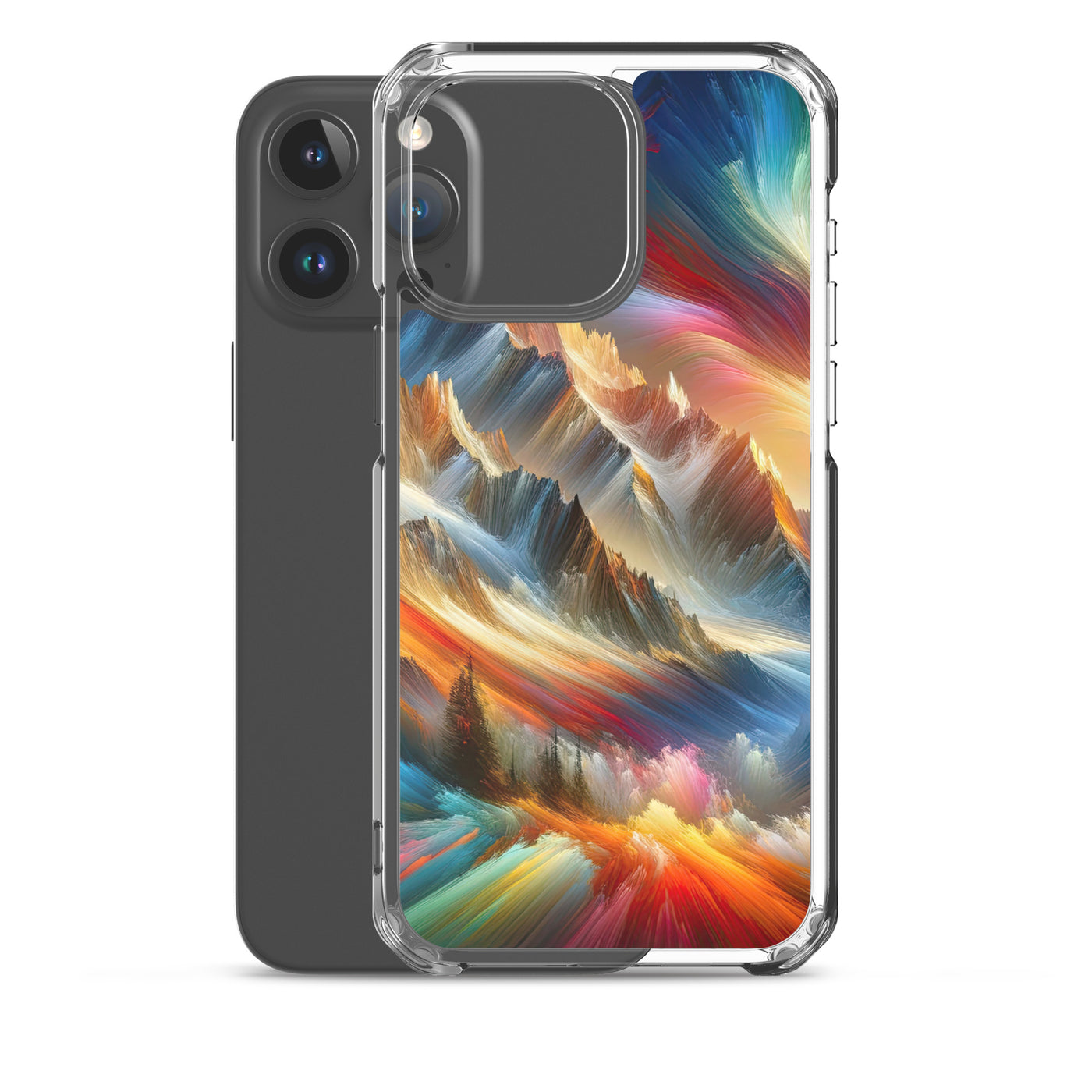 Lebendige abstrakte Alpendarstellung in populärem Kunststil - iPhone Schutzhülle (durchsichtig) berge xxx yyy zzz