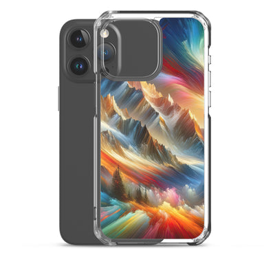 Lebendige abstrakte Alpendarstellung in populärem Kunststil - iPhone Schutzhülle (durchsichtig) berge xxx yyy zzz