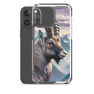 Digitales Steinbock-Porträt vor Alpenkulisse - iPhone Schutzhülle (durchsichtig) berge xxx yyy zzz