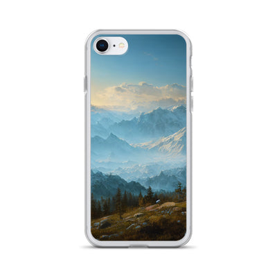 Schöne Berge mit Nebel bedeckt - Ölmalerei - iPhone Schutzhülle (durchsichtig) berge xxx iPhone 7 8
