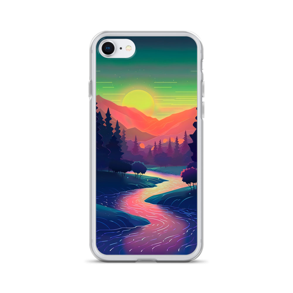 Berge, Fluss, Sonnenuntergang - Malerei - iPhone Schutzhülle (durchsichtig) berge xxx iPhone 7 8