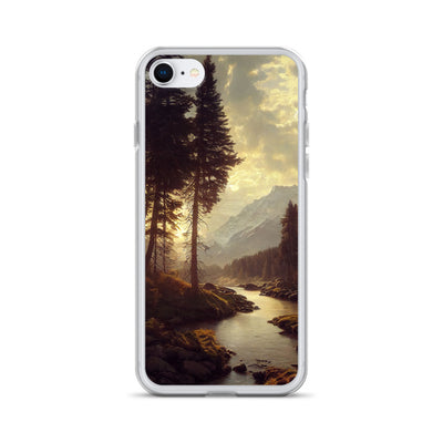 Landschaft mit Bergen, Fluss und Bäumen - Malerei - iPhone Schutzhülle (durchsichtig) berge xxx iPhone 7 8