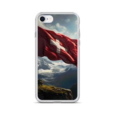 Schweizer Flagge und Berge im Hintergrund - Fotorealistische Malerei - iPhone Schutzhülle (durchsichtig) berge xxx iPhone 7 8