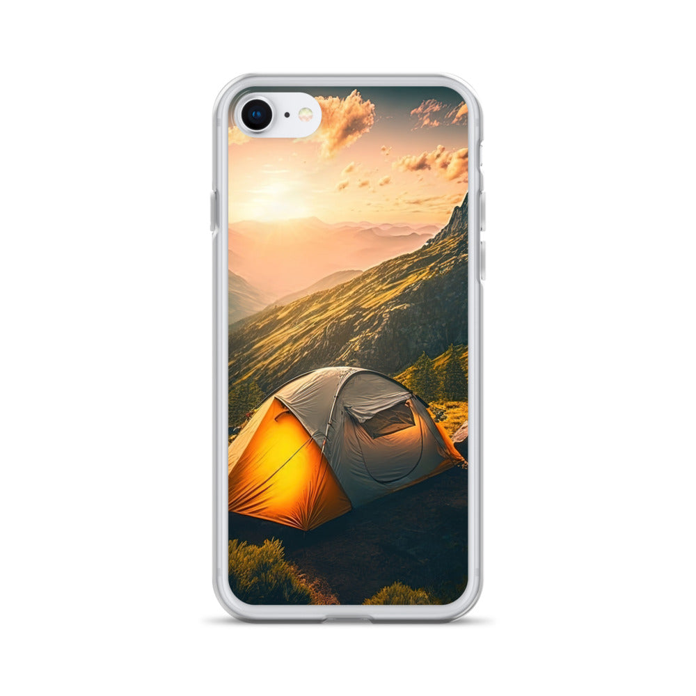 Zelt auf Berg im Sonnenaufgang - Landschafts - iPhone Schutzhülle (durchsichtig) camping xxx iPhone 7 8