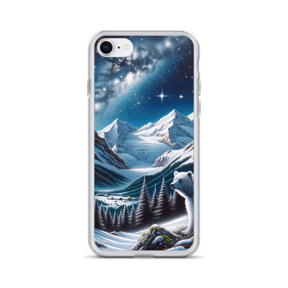 Sternennacht und Eisbär: Acrylgemälde mit Milchstraße, Alpen und schneebedeckte Gipfel - iPhone Schutzhülle (durchsichtig) camping xxx yyy zzz iPhone 7 8