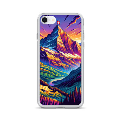 Bergpracht mit Schweizer Flagge: Farbenfrohe Illustration einer Berglandschaft - iPhone Schutzhülle (durchsichtig) berge xxx yyy zzz iPhone 7 8