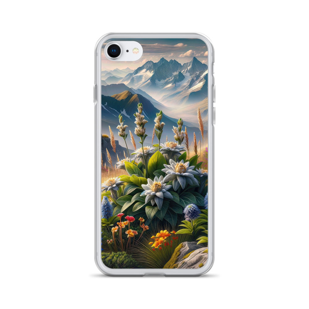 Alpine Flora: Digitales Kunstwerk mit lebendigen Blumen - iPhone Schutzhülle (durchsichtig) berge xxx yyy zzz iPhone 7 8