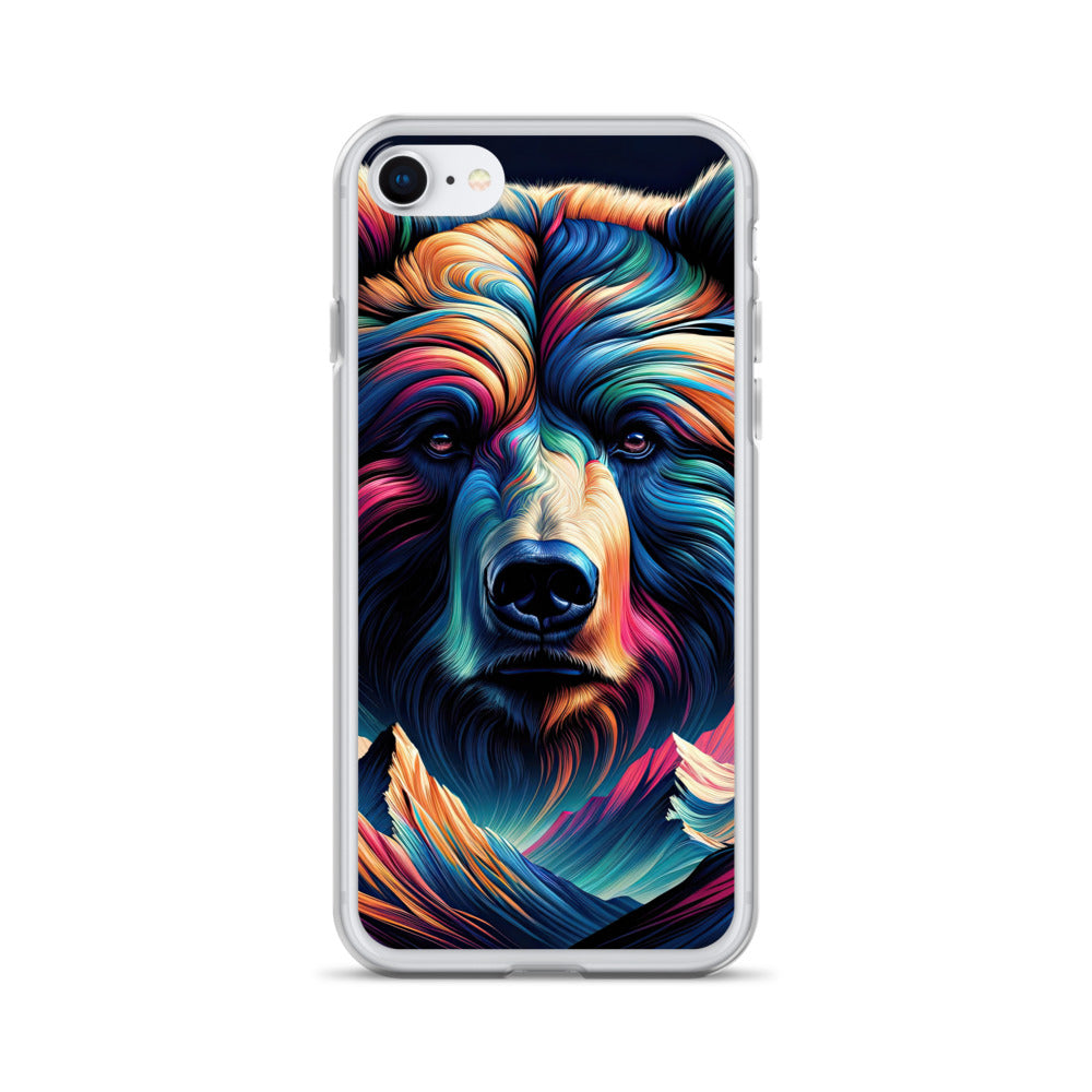 Majestätischer Bär vor Schweizer Alpen in abstrakter Kunst - iPhone Schutzhülle (durchsichtig) camping xxx yyy zzz iPhone 7 8