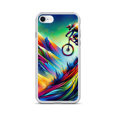 Mountainbiker in farbenfroher Alpenkulisse mit abstraktem Touch (M) - iPhone Schutzhülle (durchsichtig) xxx yyy zzz iPhone 7 8
