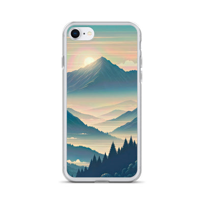 Bergszene bei Morgendämmerung, erste Sonnenstrahlen auf Bergrücken - iPhone Schutzhülle (durchsichtig) berge xxx yyy zzz iPhone 7 8