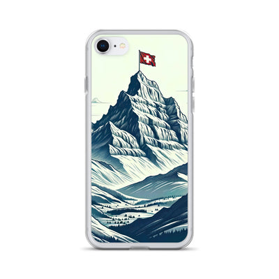 Ausgedehnte Bergkette mit dominierendem Gipfel und wehender Schweizer Flagge - iPhone Schutzhülle (durchsichtig) berge xxx yyy zzz iPhone 7 8