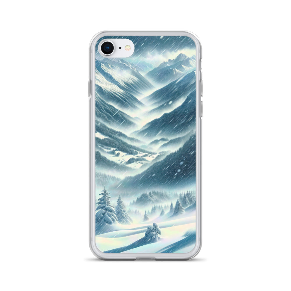 Alpine Wildnis im Wintersturm mit Skifahrer, verschneite Landschaft - iPhone Schutzhülle (durchsichtig) klettern ski xxx yyy zzz iPhone 7 8